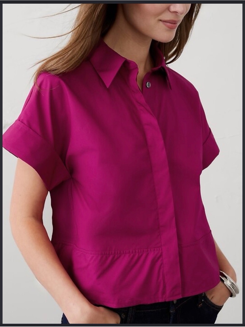 Banana Republic Short Sleeve Button-Front Shirt in Magenta